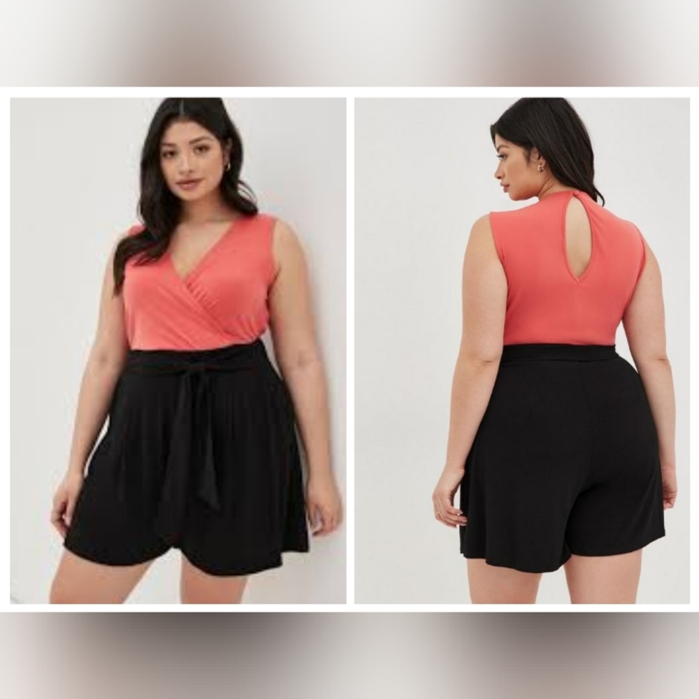 Torrid Red Black Surplice Romper, 1X